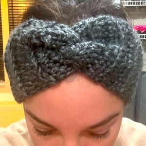 Hand crocheted, grey turban headband
